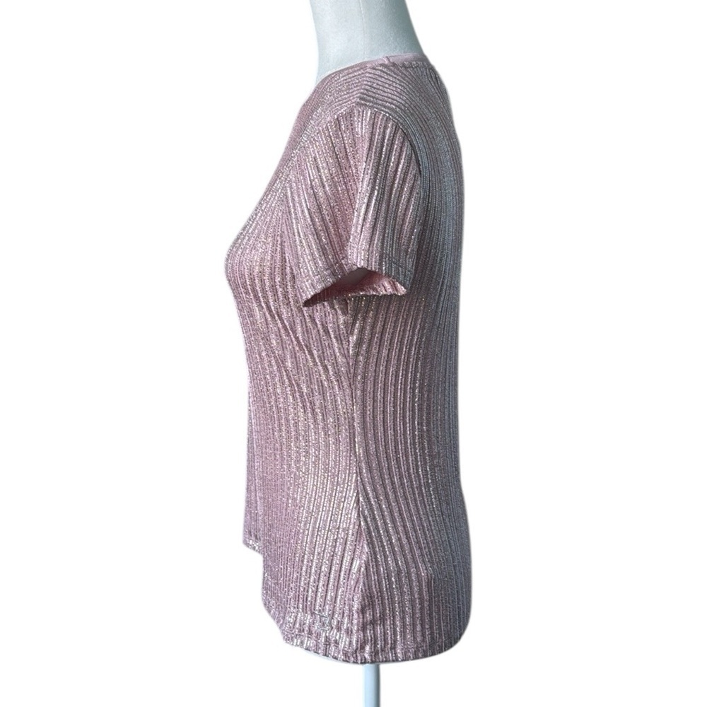 Ted Baker London Catrino Metallic Pink Shimmer Fitted Tee Size 2 Medium NWT - Picture 2 of 14